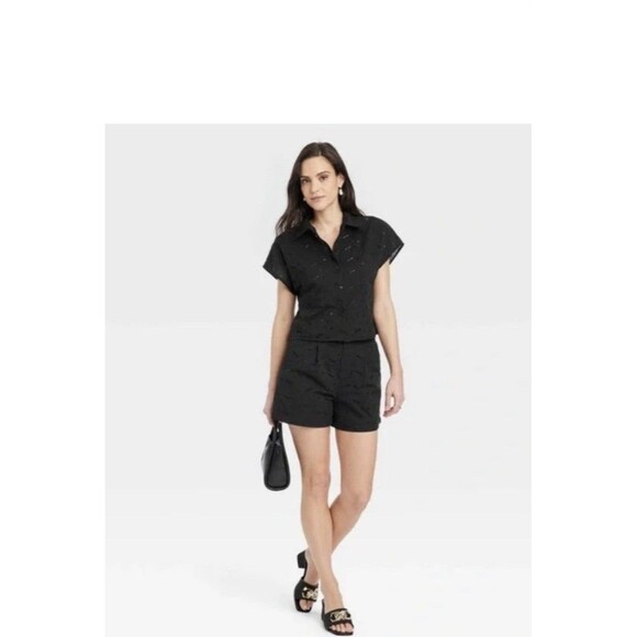 A New Day Women's Size 2 High Rise Eyelet Detail Shorts Black NWT So CUTE!! - Picture 3 of 10
